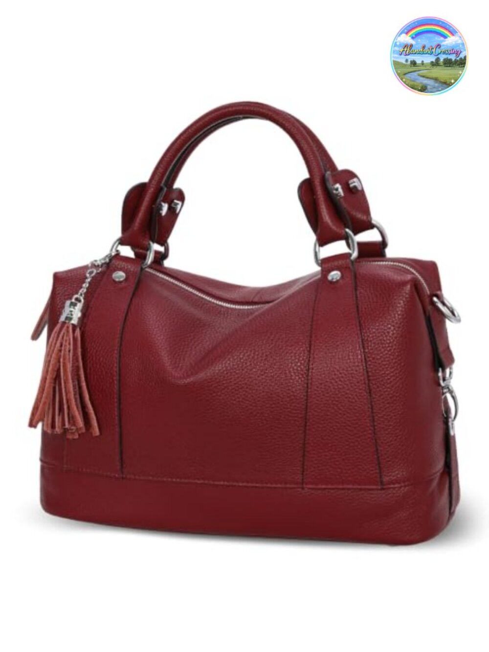 Genuine Leather Satchel Purse with Fringe Adjustable Strap